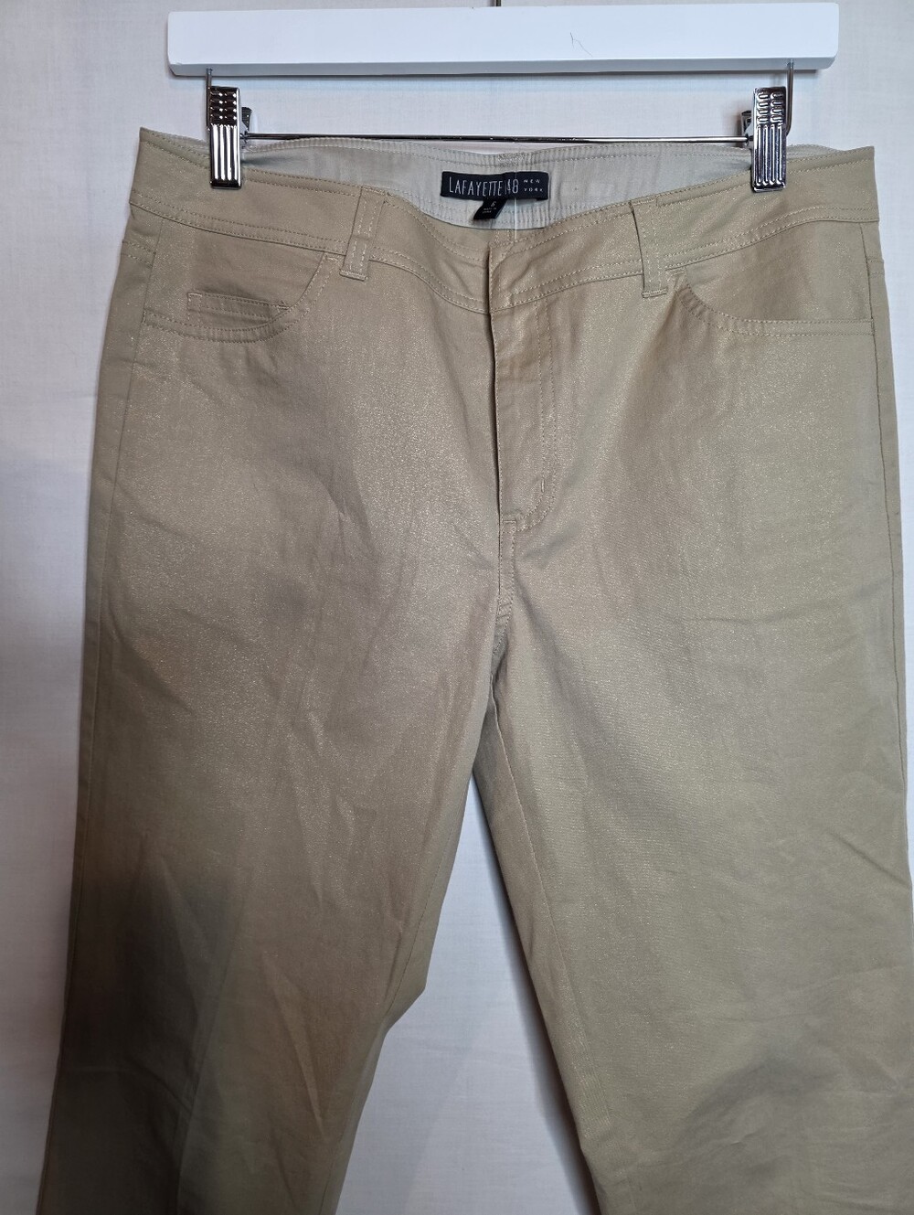 LAFAYETTE 148 Beige Shimmery Straight Leg Pants Cotton Blend Stretch Size 6 - Picture 4 of 11